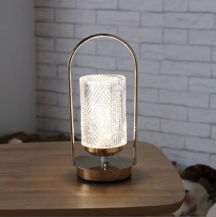 Rechargeable Vintage LED Crystal Lantern Table Lamp with Metal Handle - Ambient Lighting for Home & Office