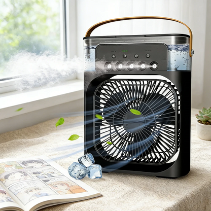 Portable Mini Rechargeable Air Cooler Fan with Mist – Ultra-Quiet Cooling Fan with Water Tank & Night Mode