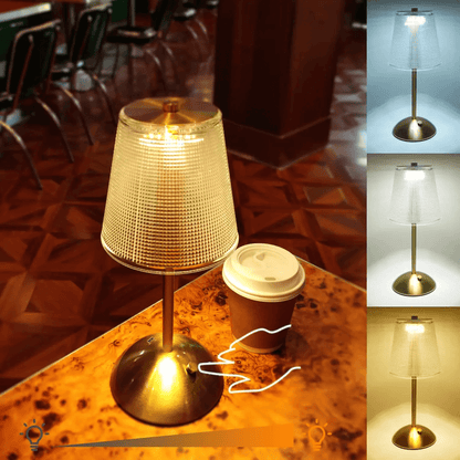 Modern Touch-Control Table Lamp with Gold Base and Textured Acrylic Shade