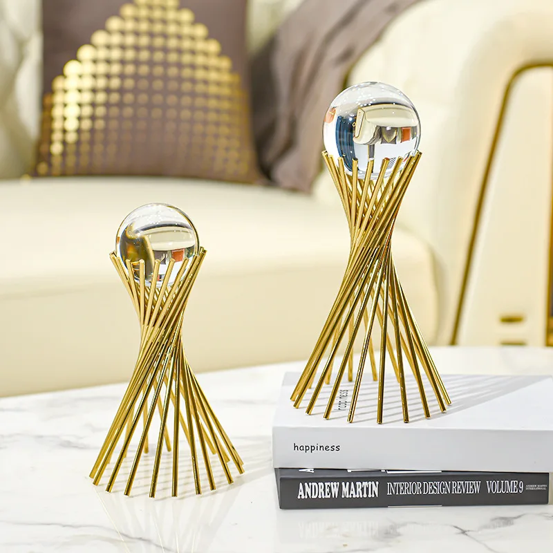 Pack of 2 Crystal Ball with Golden Spiral Stand – Modern Decorative Showpiece