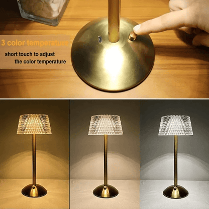 Elegant Touch-Control Table Lamp with Crystal-Cut Acrylic Shade and Gold Base