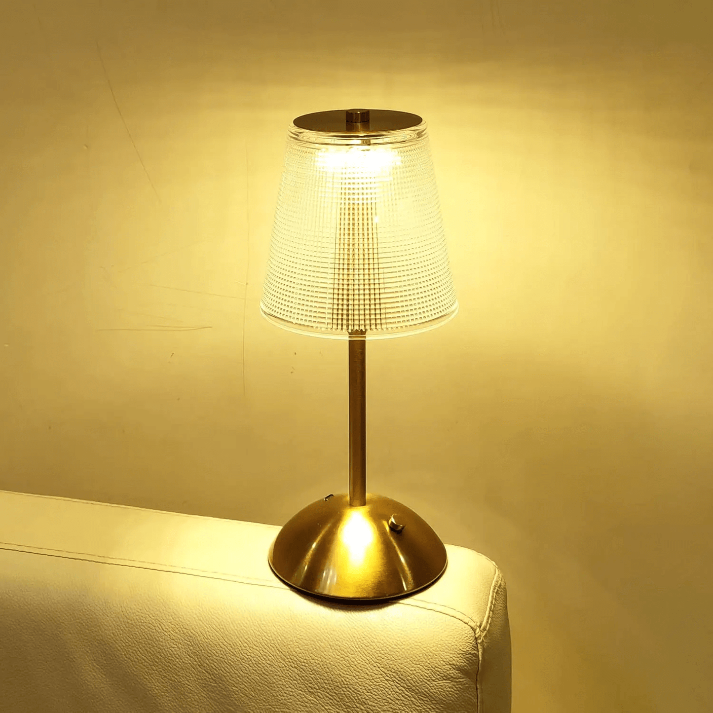 Modern Touch-Control Table Lamp with Gold Base and Textured Acrylic Shade