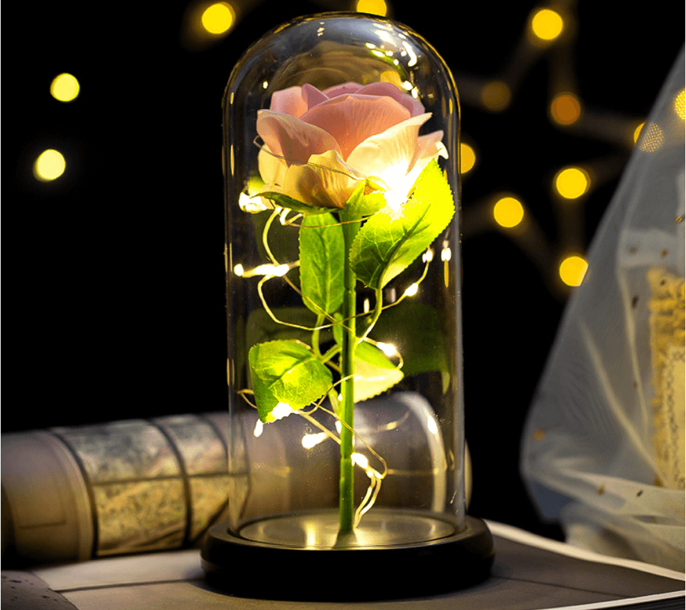 Rose Flower With LED in Acrylic Dome with Plastic Base Powered By (3 AAA Batteries) Perfect Gift For Loved Once