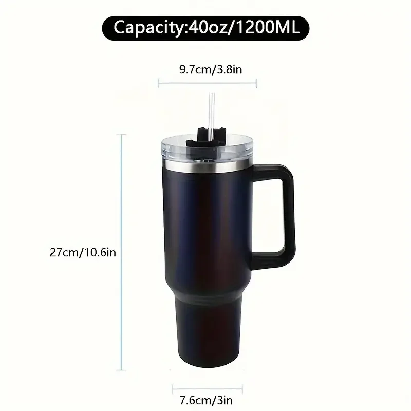 40oz Stainless Steel Tumbler with Handle & Straw