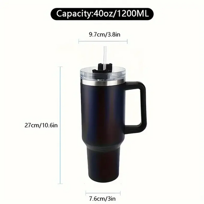 40oz Stainless Steel Tumbler with Handle & Straw