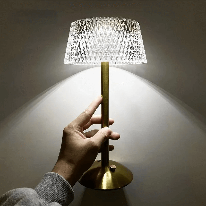 Elegant Touch-Control Table Lamp with Crystal-Cut Acrylic Shade and Gold Base