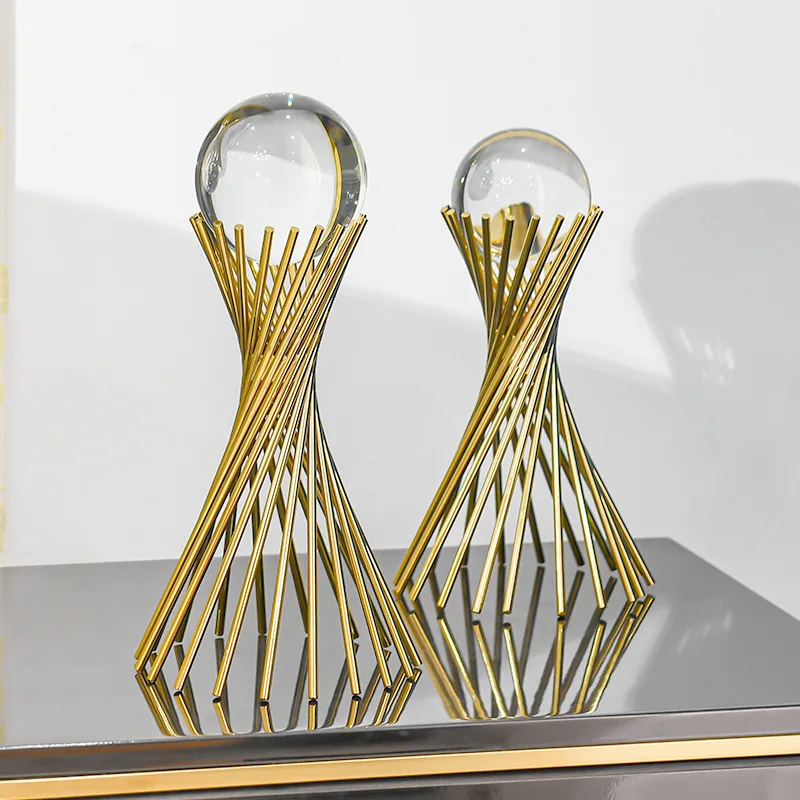 Pack of 2 Crystal Ball with Golden Spiral Stand – Modern Decorative Showpiece